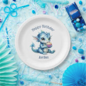 Schattigee Blue Baby Dragon Eet een Cupcake Papieren Bordje (Feest)