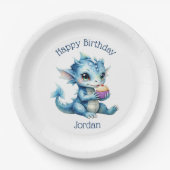 Schattigee Blue Baby Dragon Eet een Cupcake Papieren Bordje (Voorkant)