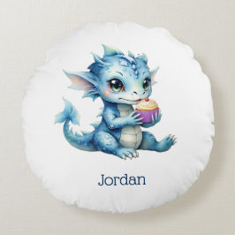 Schattigee Blue Baby Dragon Eet een Cupcake Rond Kussen