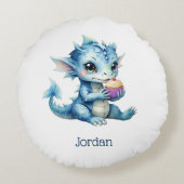 Schattigee Blue Baby Dragon Eet een Cupcake Rond Kussen (Achterkant)