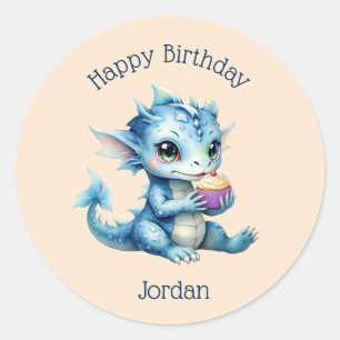 Schattigee Blue Baby Dragon Eet een Cupcake Ronde Sticker