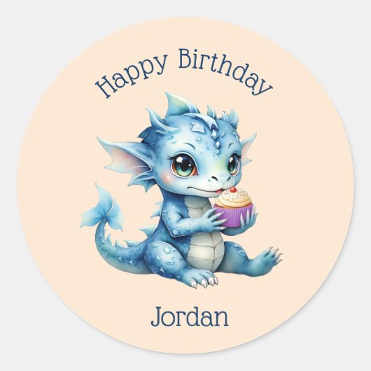 Schattigee Blue Baby Dragon Eet een Cupcake Ronde Sticker (Voorkant)