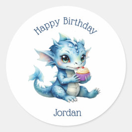 Schattigee Blue Baby Dragon Eet een Cupcake Ronde Sticker