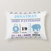 Schattigee Blue Baby Elephant Geboorteaankondiging Accent Kussen (Voorkant)