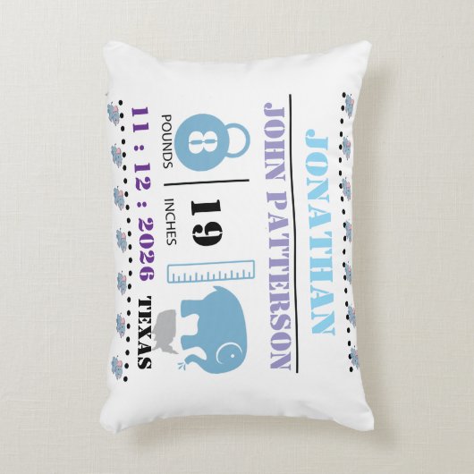 Schattigee Blue Baby Elephant Geboorteaankondiging Accent Kussen (Voorkant(Verticaal))