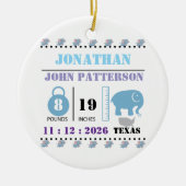 Schattigee Blue Baby Elephant Geboorteaankondiging Keramisch Ornament (Voorkant)