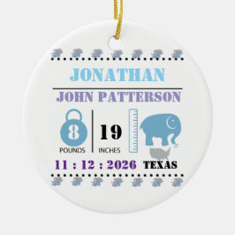 Schattigee Blue Baby Elephant Geboorteaankondiging Keramisch Ornament