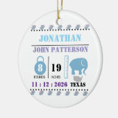 Schattigee Blue Baby Elephant Geboorteaankondiging Keramisch Ornament (Links)