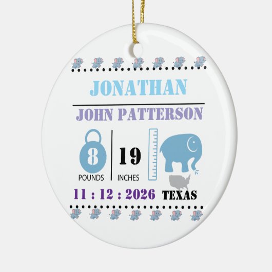 Schattigee Blue Baby Elephant Geboorteaankondiging Keramisch Ornament (Links)