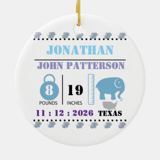 Schattigee Blue Baby Elephant Geboorteaankondiging Keramisch Ornament