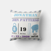 Schattigee Blue Baby Elephant Geboorteaankondiging Kussen (Achterkant)