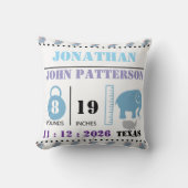 Schattigee Blue Baby Elephant Geboorteaankondiging Kussen (Voorkant)