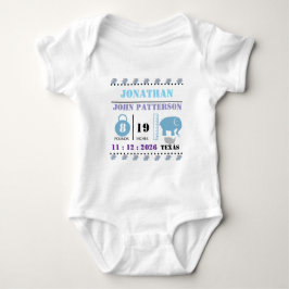 Schattigee Blue Baby Elephant Geboorteaankondiging Romper