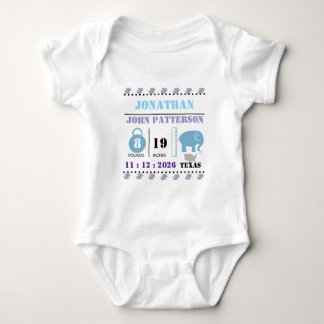 Schattigee Blue Baby Elephant Geboorteaankondiging Romper