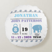Schattigee Blue Baby Elephant Geboorteaankondiging Rond Kussen (Voorkant)