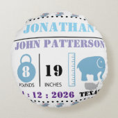 Schattigee Blue Baby Elephant Geboorteaankondiging Rond Kussen (Achterkant)