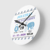 Schattigee Blue Baby Elephant Geboorteaankondiging Ronde Klok (Hoek)