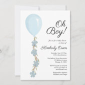 Schattigee Blue Balloon Baby shower Invitation Kaart (Voorkant)