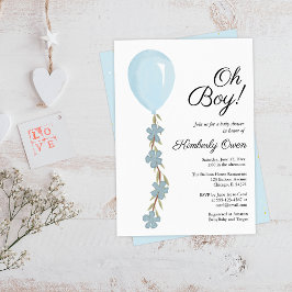 Schattigee Blue Balloon Baby shower Invitation Kaart
