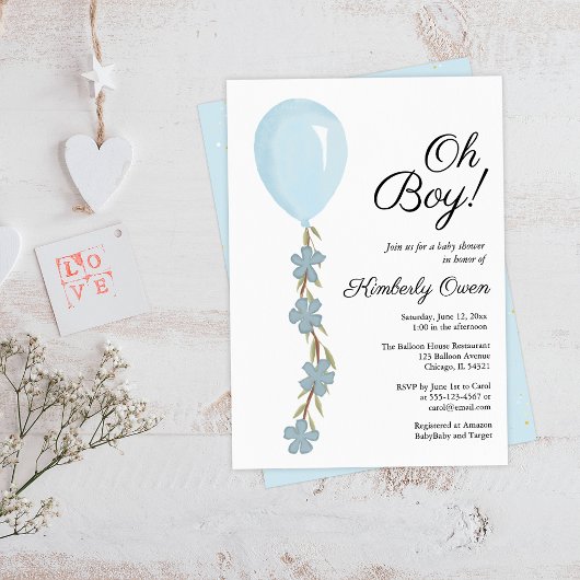 Schattigee Blue Balloon Baby shower Invitation Kaart