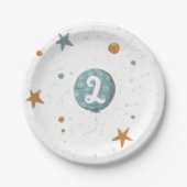 Schattigee Blue Balloon Boy 2e verjaardag Papieren Bordje (Voorkant)
