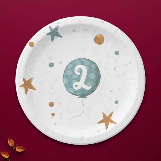 Schattigee Blue Balloon Boy 2e verjaardag Papieren Bordje