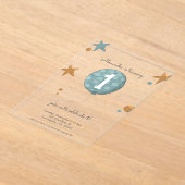 Schattigee Blue Balloon eerste verjaardag Acryl Uitnodigingen (Laagn)