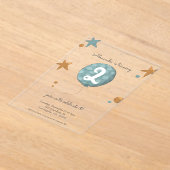 Schattigee Blue Balloon tweede verjaardag Acryl Uitnodigingen (Laagn)