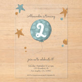 Schattigee Blue Balloon tweede verjaardag Acryl Uitnodigingen (Voorkant)