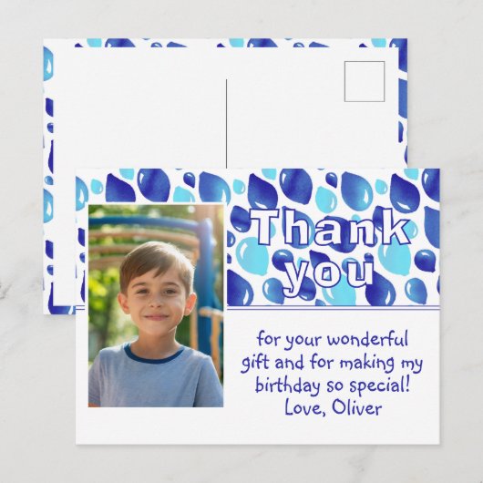 Schattigee Blue Balloons Boy Foto Verjaardag Bedan Briefkaart (Voorkant / Achterkant)