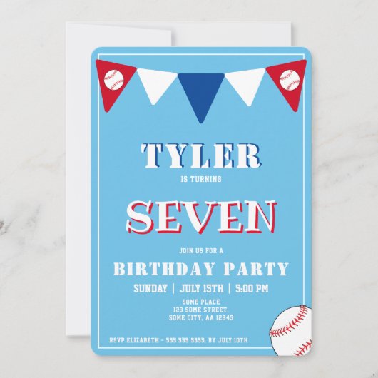 Schattigee Blue Baseball verjaardagsuitnodiging Kaart (Voorkant)