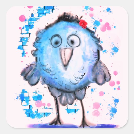 Schattigee Blue Bird Funny Sticker (Voorkant)