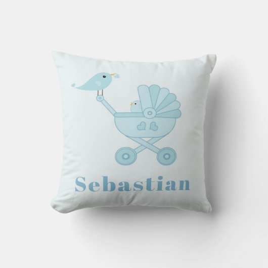 Schattigee Blue Bird Pram Carriage Baby Nursery Kussen (Voorkant)