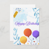 Schattigee Blue Birthday Kaart met Ballons (Voorkant / Achterkant)
