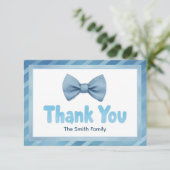 Schattigee Blue Bow Stropdas Baby shower Dank u ka Bedankkaart (Staand voorkant)