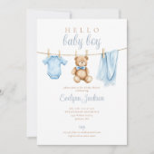 Schattigee Blue Boy Clothesline Baby shower Kaart (Voorkant)
