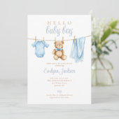 Schattigee Blue Boy Clothesline Baby shower Kaart (Staand voorkant)