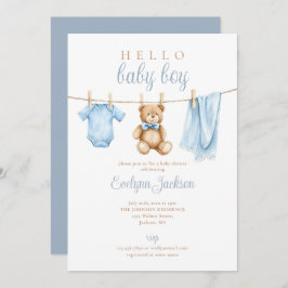 Schattigee Blue Boy Clothesline Baby shower Kaart