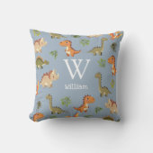 Schattigee Blue Boy Dinosaur Monogram Naam Kwekeri Kussen (Voorkant)