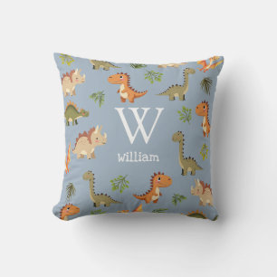 Schattigee Blue Boy Dinosaur Monogram Naam Kwekeri Kussen