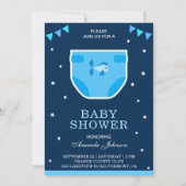 Schattigee Blue Boys Luier Baby shower Uitnodiging (Voorkant)