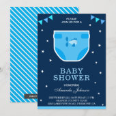 Schattigee Blue Boys Luier Baby shower Uitnodiging (Voorkant / Achterkant)
