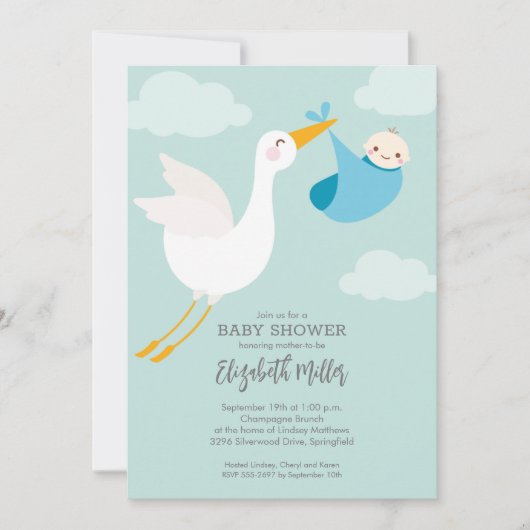 Schattigee Blue Bundle Stork Baby shower alles in  Kaart (Voorkant)