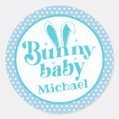 Schattigee Blue Bunny Baby Boy " Gepersonaliseerde Ronde Sticker (Voorkant)