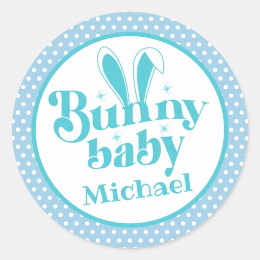 Schattigee Blue Bunny Baby Boy " Gepersonaliseerde Ronde Sticker (Voorkant)
