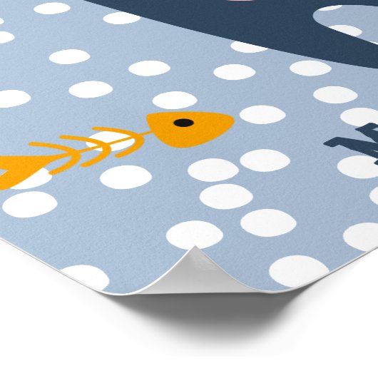 Schattigee Blue Cat - Blauwe Kinder Slaapkamer / K Poster (Hoek)