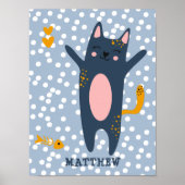 Schattigee Blue Cat - Blauwe Kinder Slaapkamer / K Poster (Voorkant)