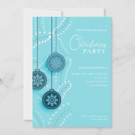 Schattigee Blue Christmas Invite Party kaart met Q (Voorkant)