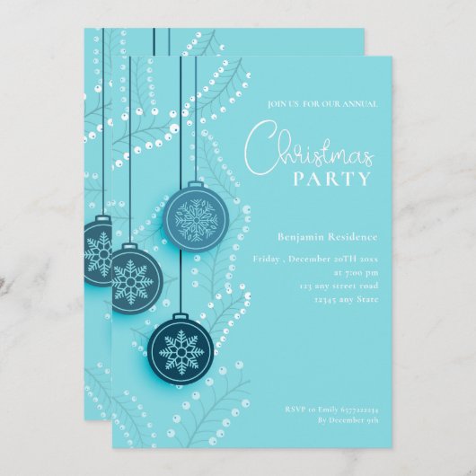 Schattigee Blue Christmas Invite Party kaart met Q (Voorkant / Achterkant)