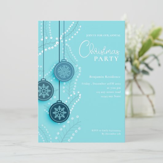 Schattigee Blue Christmas Invite Party kaart met Q (Staand voorkant)